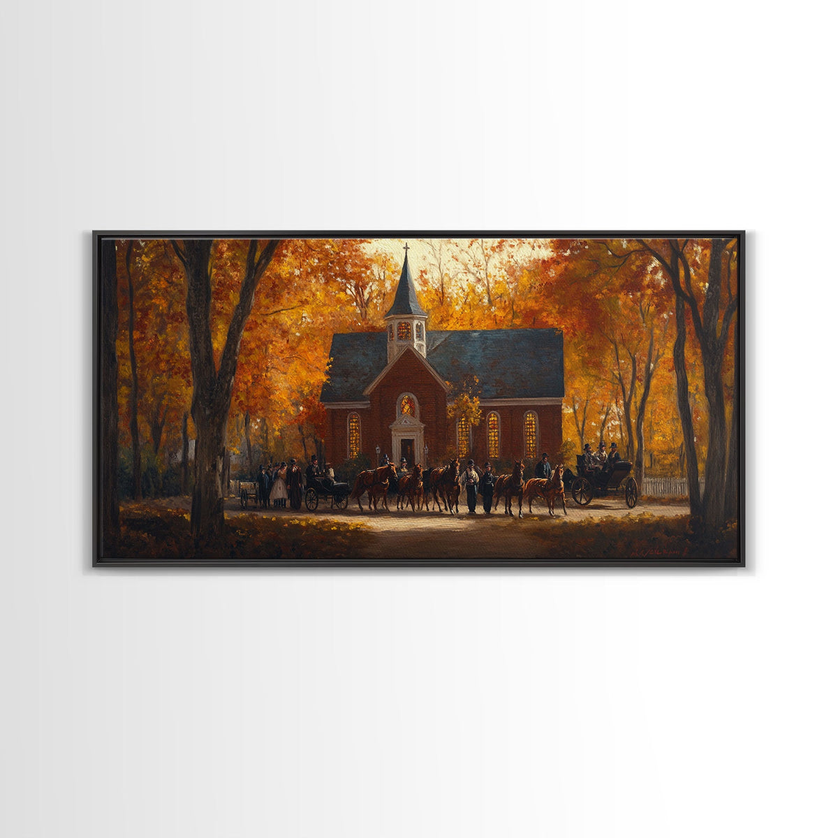 Beautiful Country Church in Autumn Scene Framed Canvas Print Fall Art, Rustic Autumn Church Scene, Vintage Wall Art Home Decor