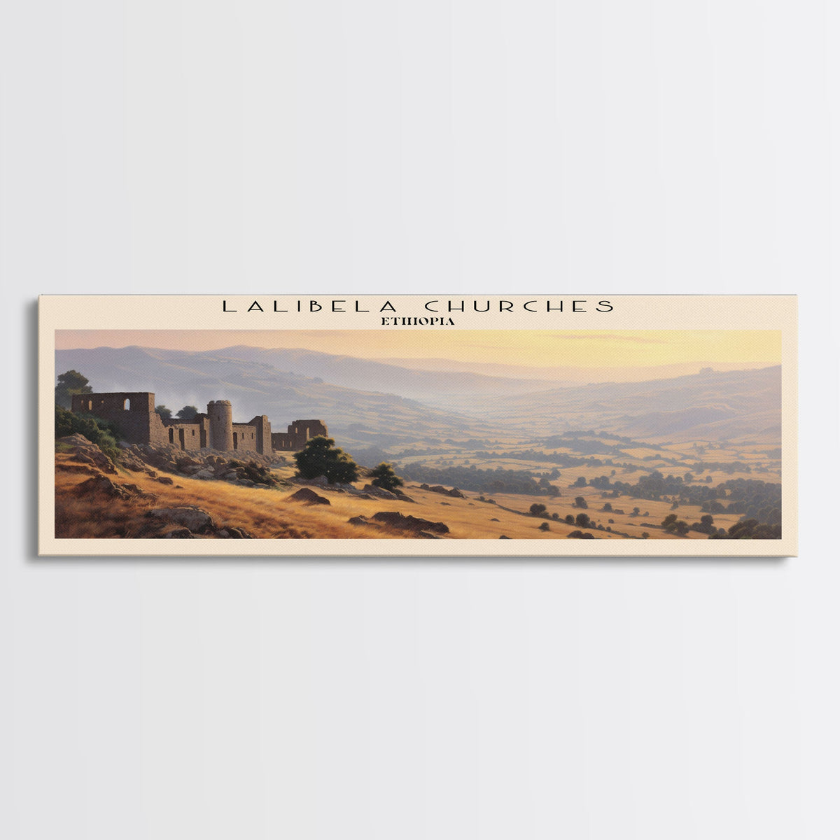 Lalibela Churches Travel Art Framed Canvas Print, COUNTRY Wall Decor, Home Decor, Travel Poster, Vintage Wall Art, Watercolor Painting