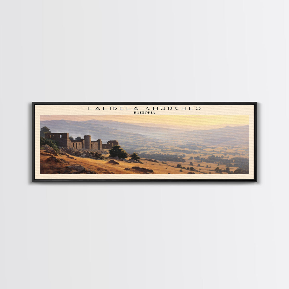 Lalibela Churches Travel Art Framed Canvas Print, COUNTRY Wall Decor, Home Decor, Travel Poster, Vintage Wall Art, Watercolor Painting