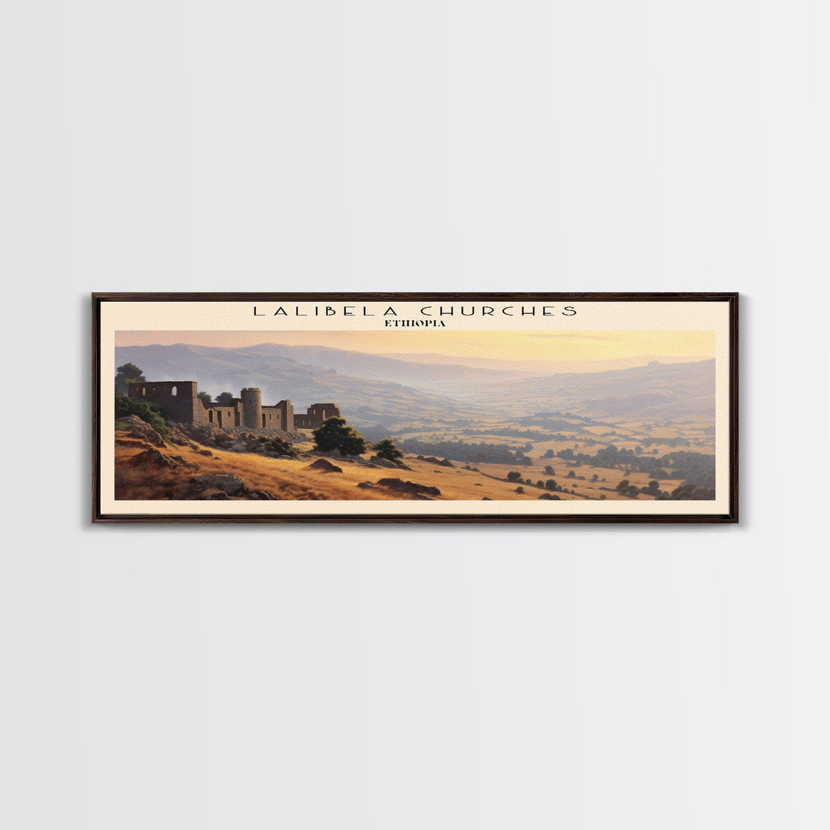 Lalibela Churches Travel Art Framed Canvas Print, COUNTRY Wall Decor, Home Decor, Travel Poster, Vintage Wall Art, Watercolor Painting