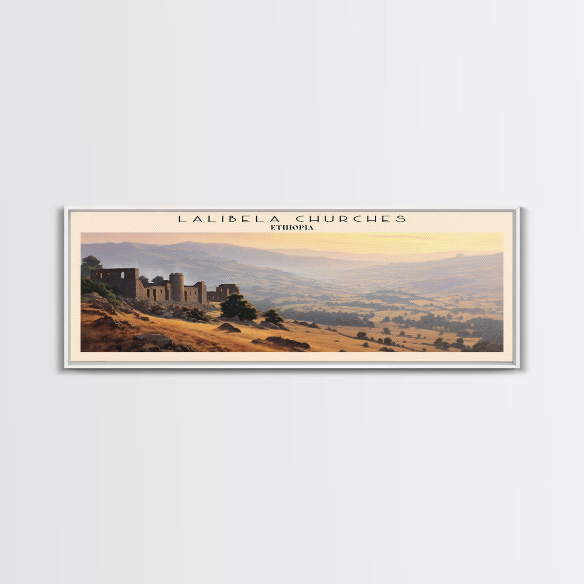 Lalibela Churches Travel Art Framed Canvas Print, COUNTRY Wall Decor, Home Decor, Travel Poster, Vintage Wall Art, Watercolor Painting