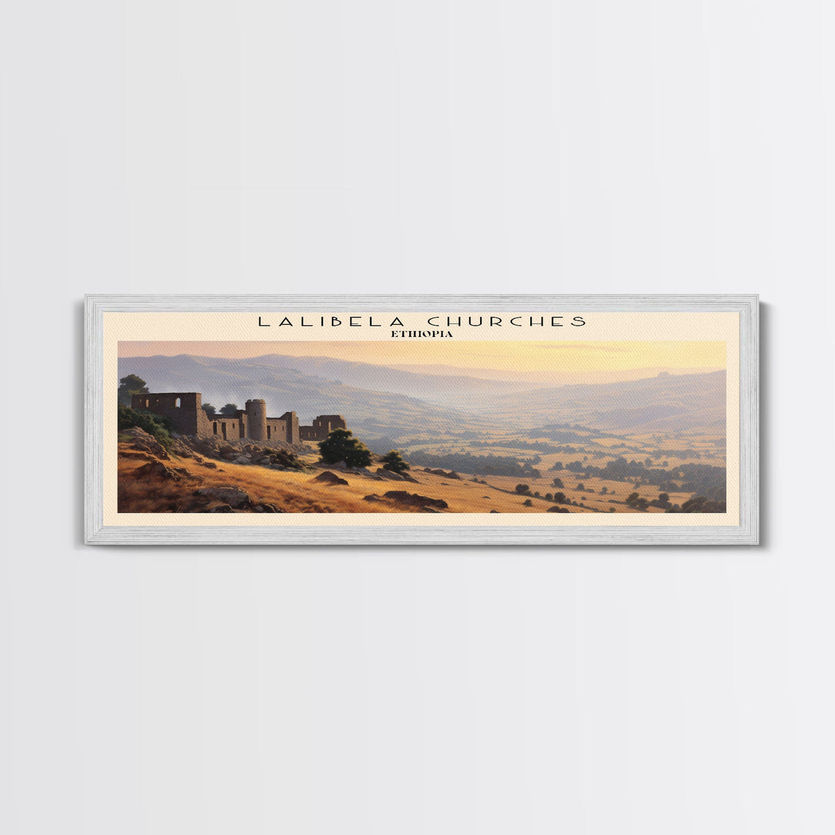 Lalibela Churches Travel Art Framed Canvas Print, COUNTRY Wall Decor, Home Decor, Travel Poster, Vintage Wall Art, Watercolor Painting