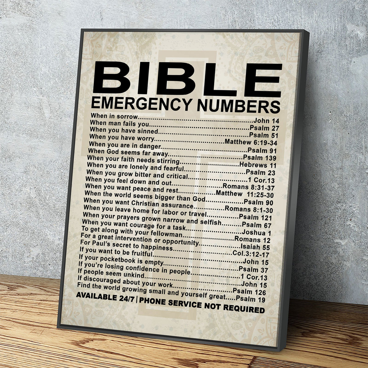 Bible Emergency Numbers Canvas Wall Art, Bible Decor, Bible Gift, Religious Gift, Scriptures, Church Gift, Secret Sister Gift