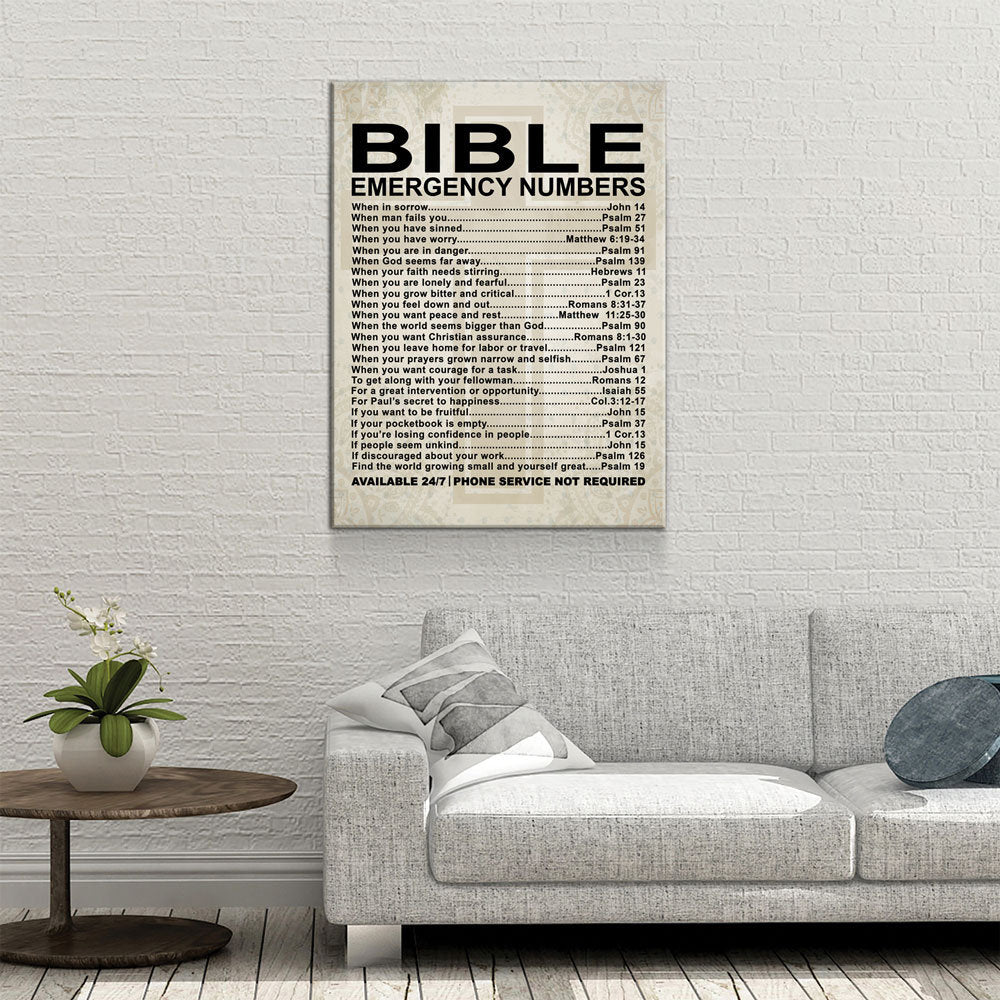 Bible Emergency Numbers Canvas Wall Art, Bible Decor, Bible Gift, Religious Gift, Scriptures, Church Gift, Secret Sister Gift