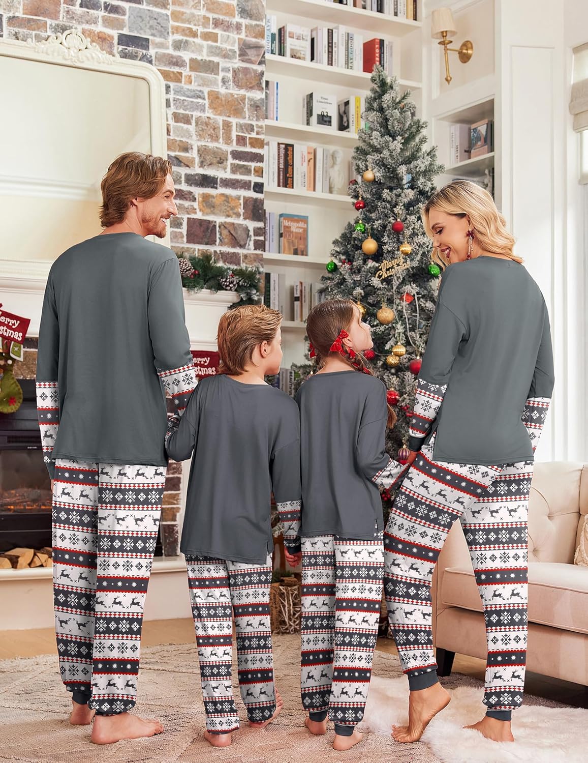 Ekouaer Family Christmas Pajamas Matching Sets Soft Long Sleeve Couple Pjs Xmas Sleepwear Holiday Lounge Set
