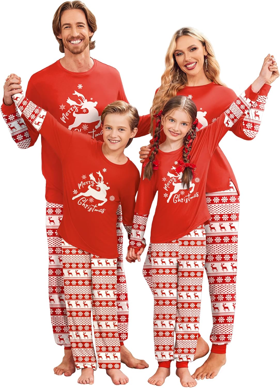 Ekouaer Family Christmas Pajamas Matching Sets Soft Long Sleeve Couple Pjs Xmas Sleepwear Holiday Lounge Set