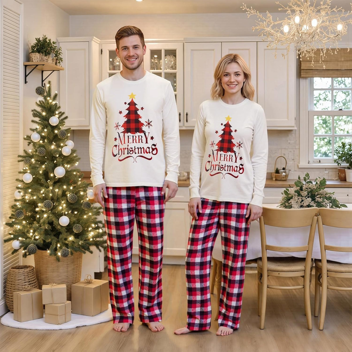 Family Christmas Pajamas Matching Sets - Soft Lettler Print Xmas Pjs for Couples & Kids | Holiday Family Pajamas