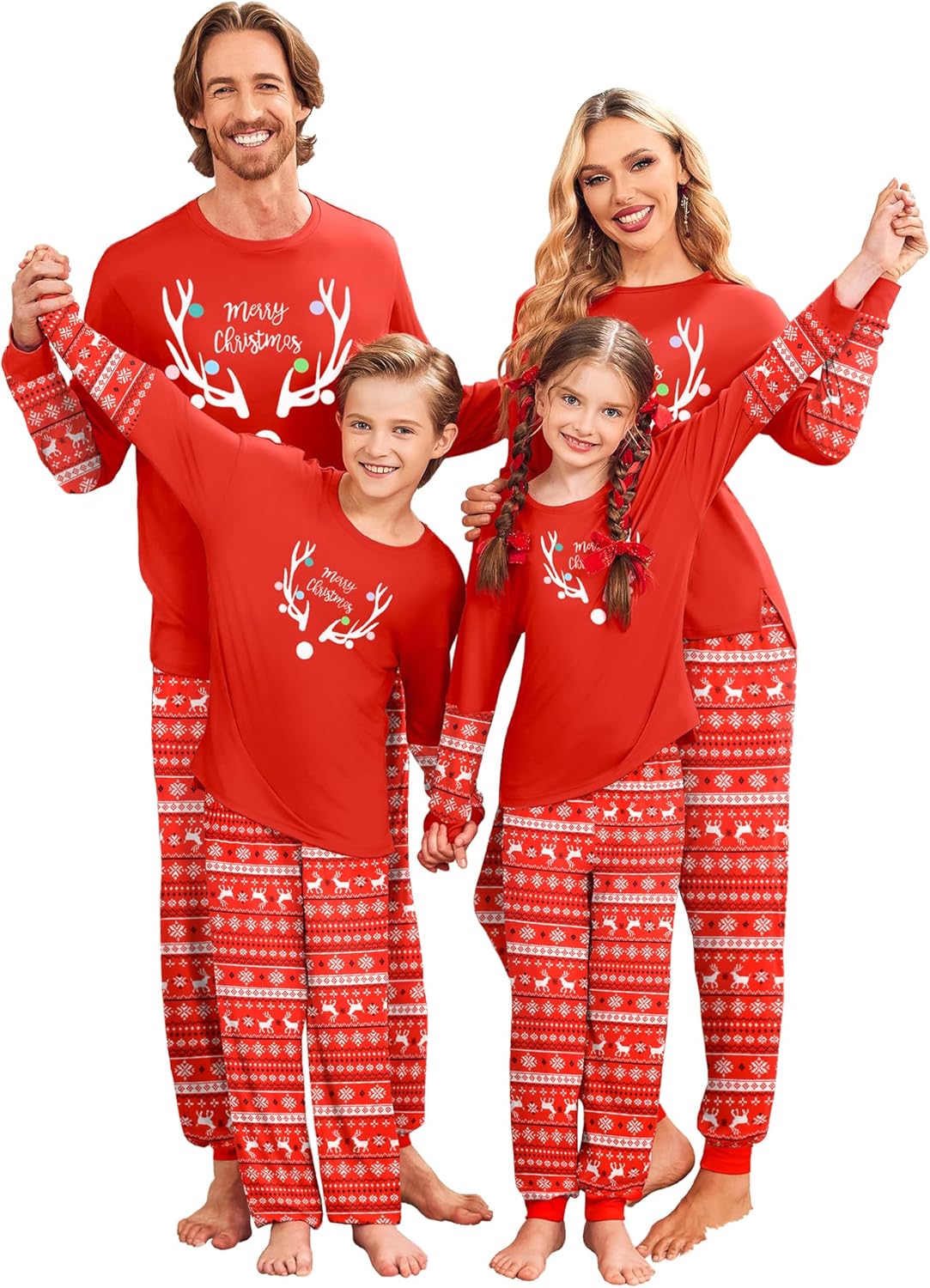 Ekouaer Family Christmas Pajamas Matching Sets Soft Long Sleeve Couple Pjs Xmas Sleepwear Holiday Lounge Set