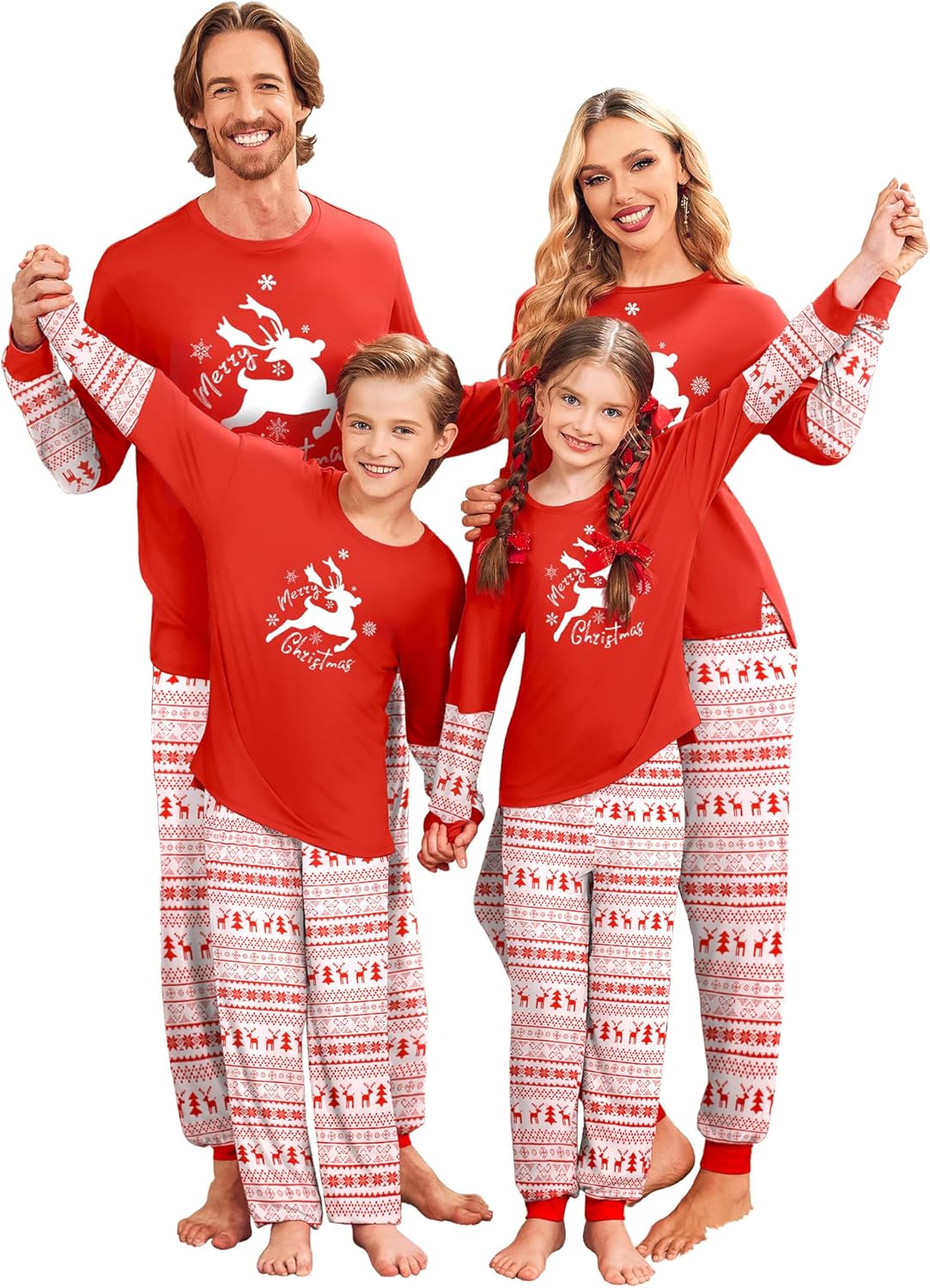 Ekouaer Family Christmas Pajamas Matching Sets Soft Long Sleeve Couple Pjs Xmas Sleepwear Holiday Lounge Set