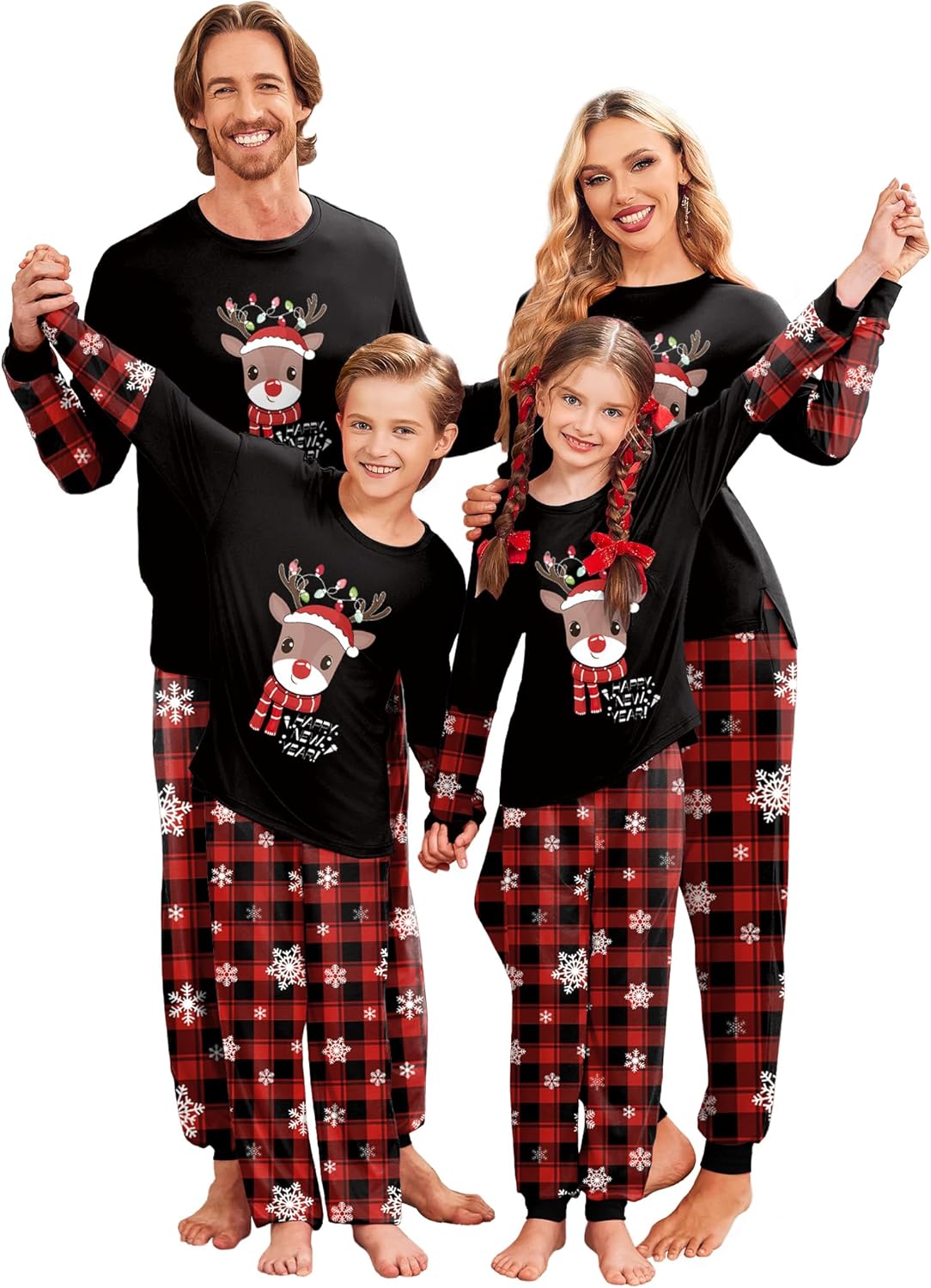 Ekouaer Family Christmas Pajamas Matching Sets Soft Long Sleeve Couple Pjs Xmas Sleepwear Holiday Lounge Set