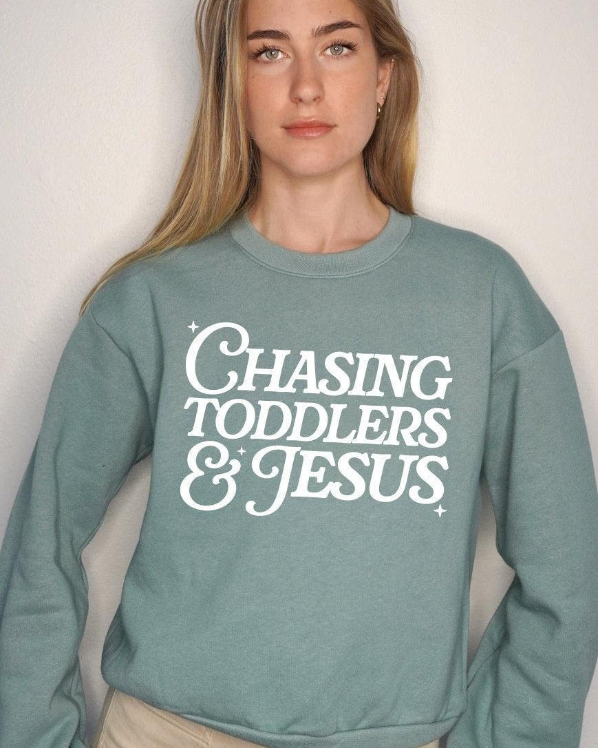 Chasing Toddlers and Jesus Christian Mom Cropped Sweatshirt, Faith Gift for Women