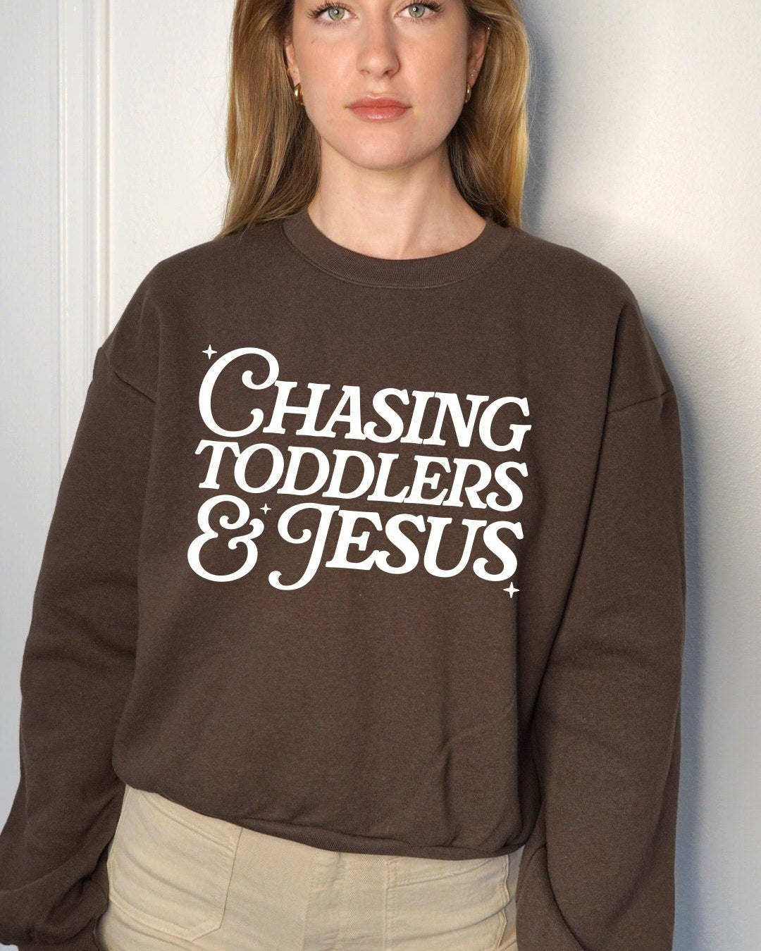 Chasing Toddlers and Jesus Christian Mom Cropped Sweatshirt, Faith Gift for Women