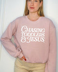 Chasing Toddlers and Jesus Christian Mom Cropped Sweatshirt, Faith Gift for Women