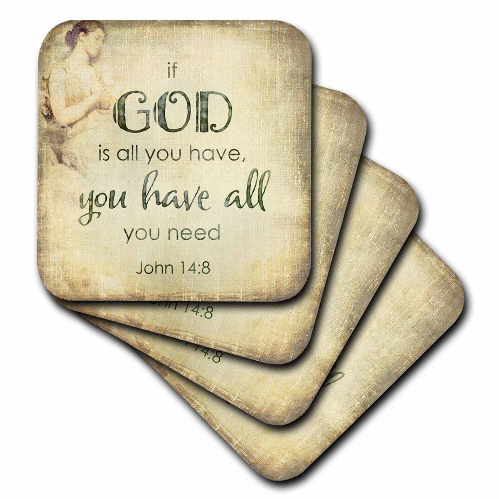 3dRose Religious Typography Art with Quote If God is All You Have - Coasters (CST_325628)