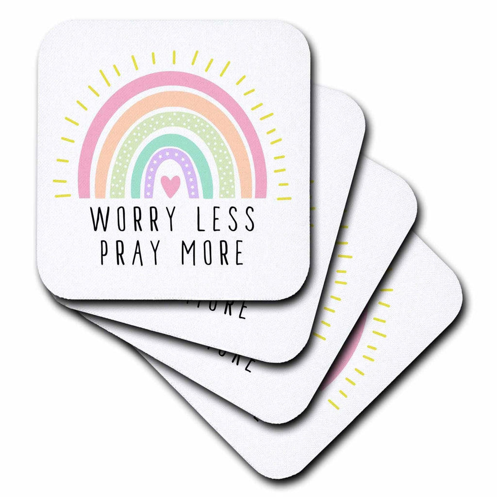 3dRose Worry Less Pray More - Pretty Pastel Rainbow Christian Religious Gift - Coasters (cst-363033)