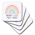 3dRose Worry Less Pray More - Pretty Pastel Rainbow Christian Religious Gift - Coasters (cst-363033)