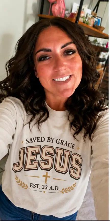 Vintage Women's Christian Long Sleeve Shirt Saved By Grace Jesus Faith