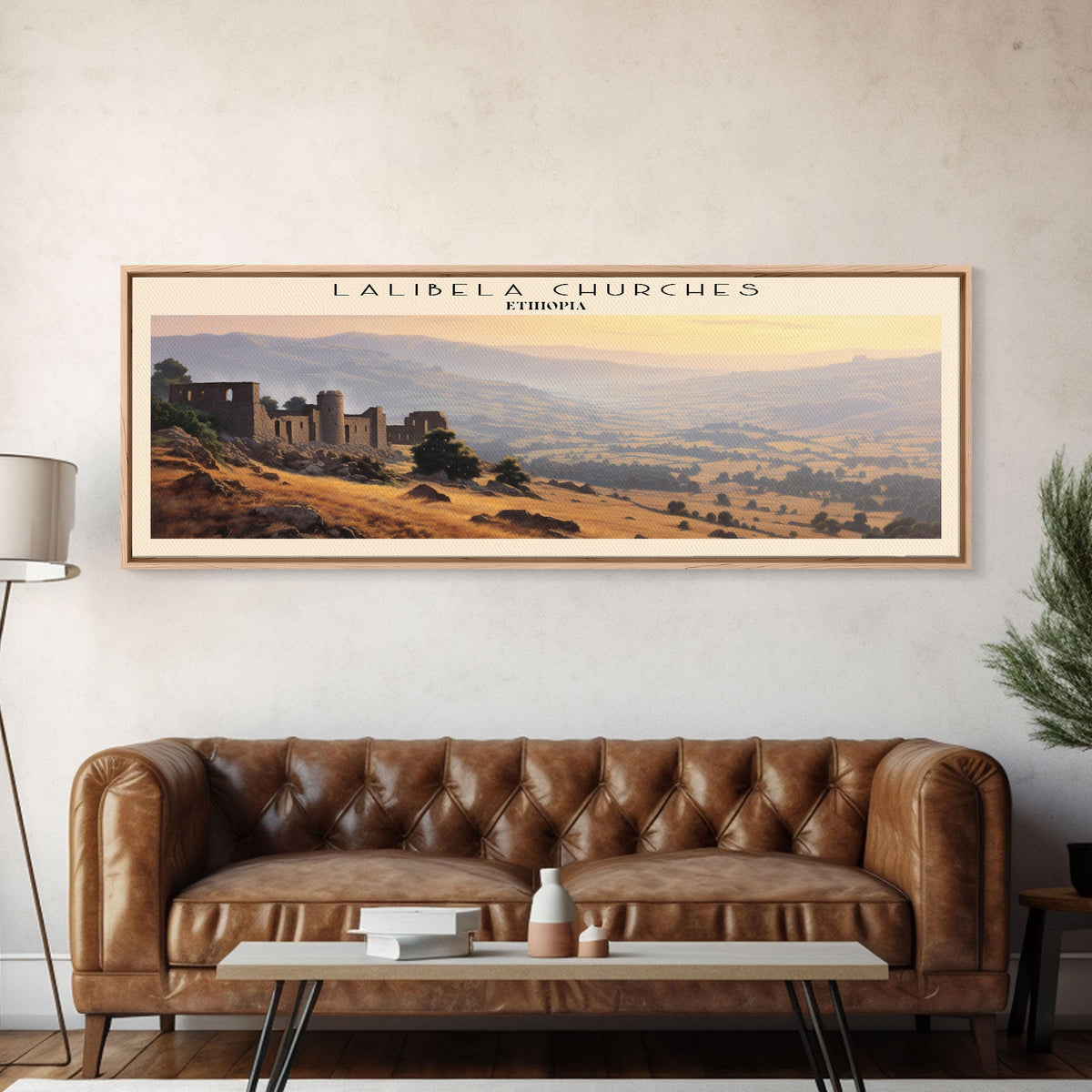 Lalibela Churches Travel Art Framed Canvas Print, COUNTRY Wall Decor, Home Decor, Travel Poster, Vintage Wall Art, Watercolor Painting