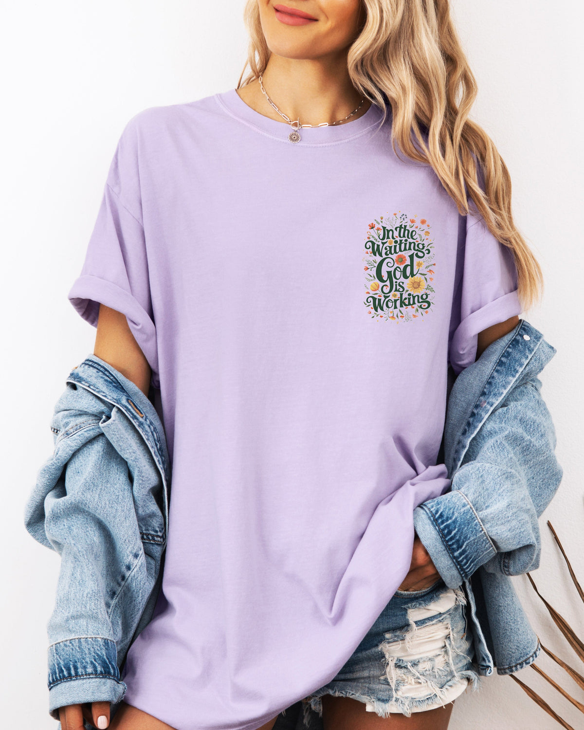 In The Waiting God Is Working Christian Comfort Colors T-Shirt (Floral), Faith Gift