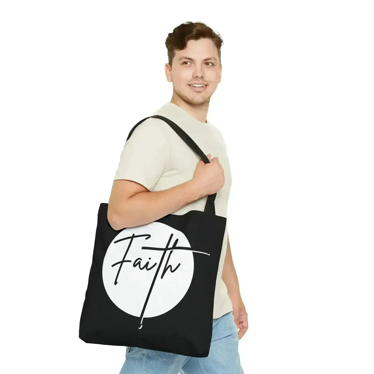 Large Tote Bag Faith - Christian Affirmation - White and Black
