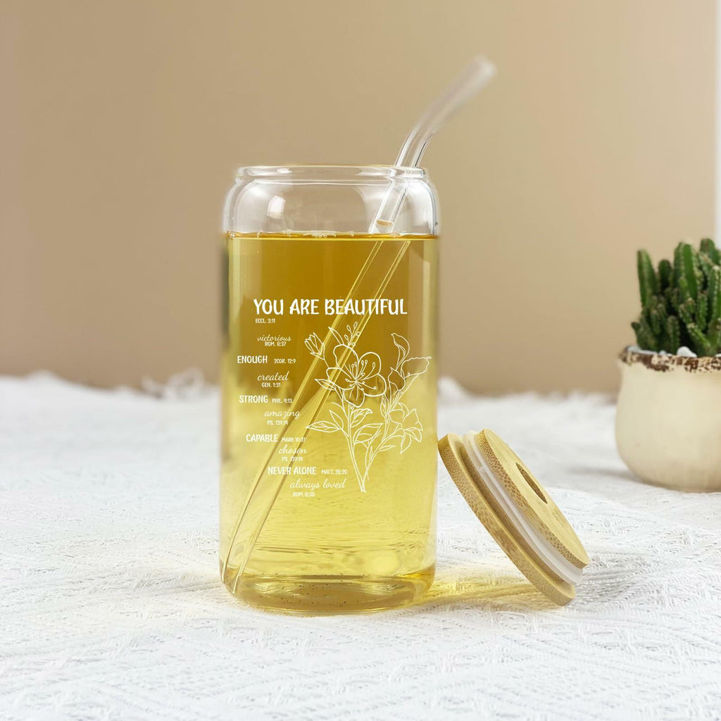 Gvlrbut Christian Glass Tumbler with Lid & Straw 16oz Clear